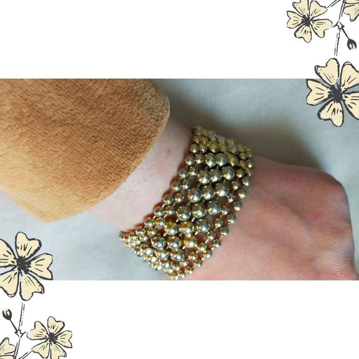 Bracelet vintage multi-rangs perles métalliques doré & argenté – style manchette - photo numéro 6