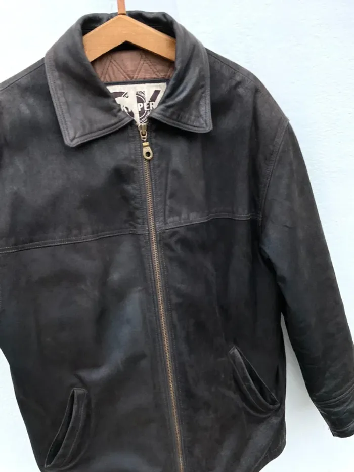 Skipper brown leather jacket veste en cuir marron vintage Mens S - photo numéro 5