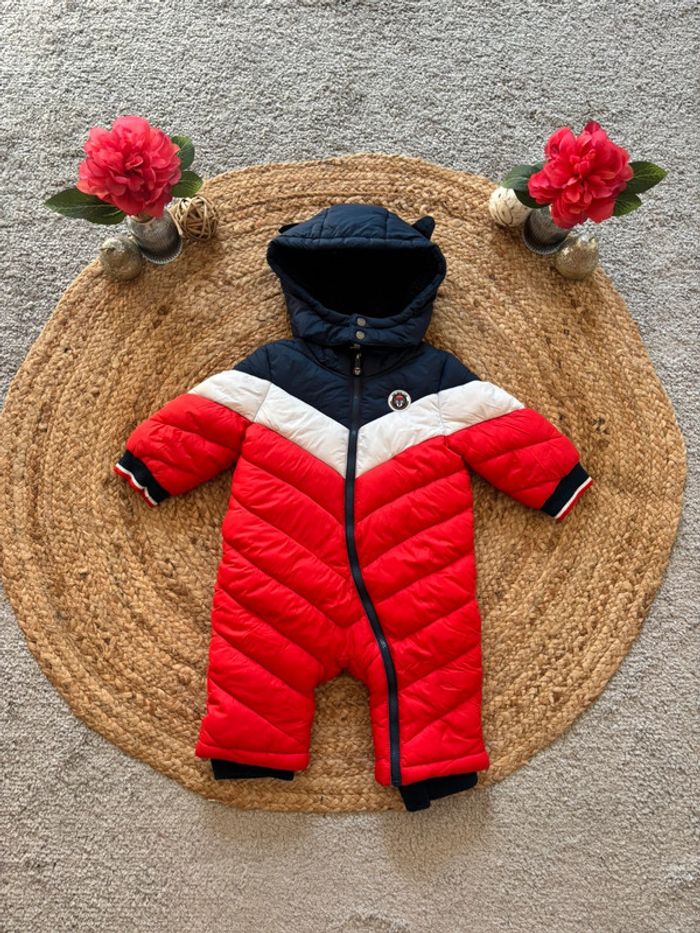🌺Combinaison de ski/Combipilote matelassé marine, blanc et rouge oreille renard Taille 12mois/74cm🌺