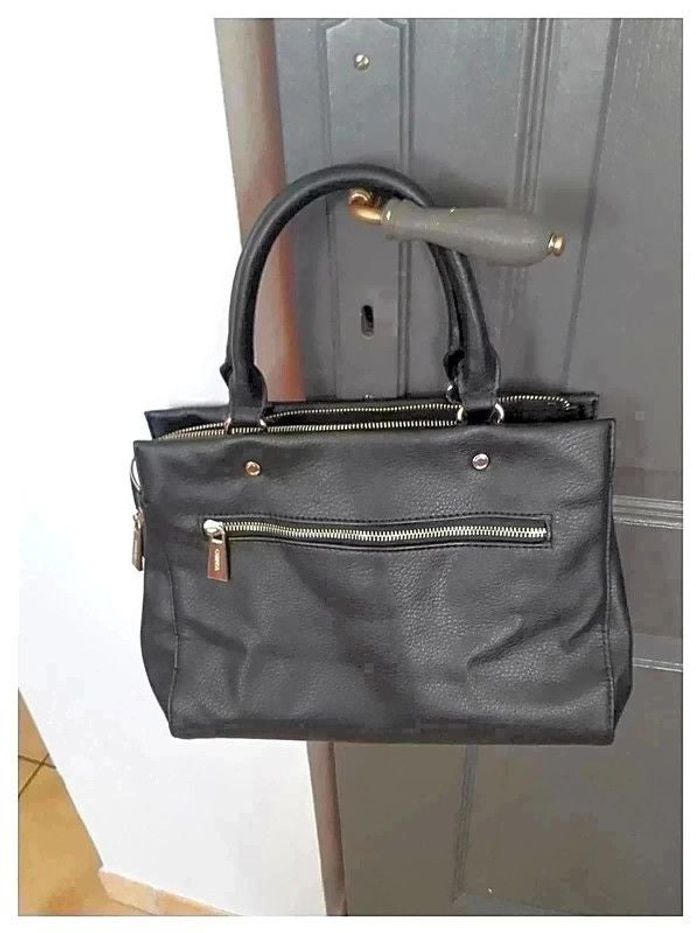 Sac à main avec anses simili cuir noir & doré - Kiabi