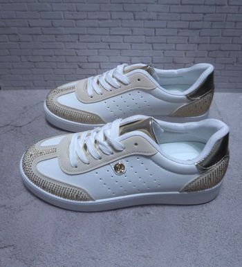 Baskets Femme Blanches & Or - Détails Strass Chic - Neuves Taille 38