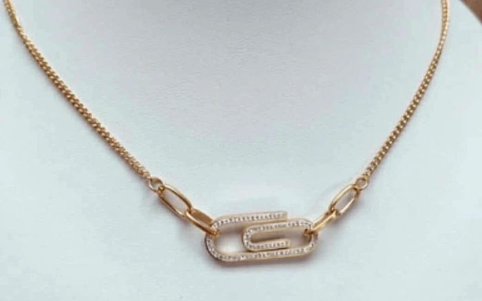 Collier réglable acier inoxydable or trombone cristaux - photo numéro 3