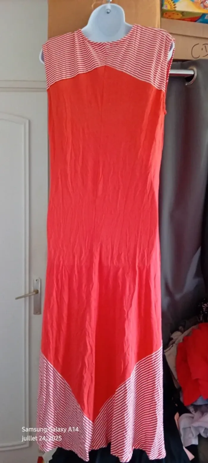 Robe très longue débardeur fluide avec rayures corail femme Xl - photo numéro 6