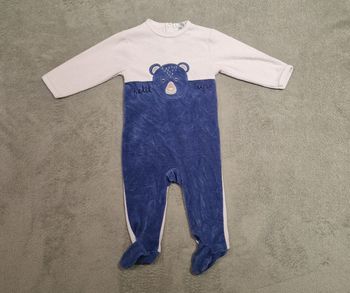 Pyjama velours bleu et blanc Mes petits cailloux 9 mois, très bon état