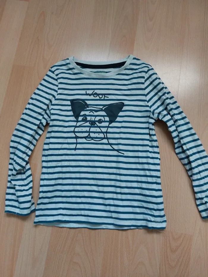 Tee-shirt manches longues rayé chien