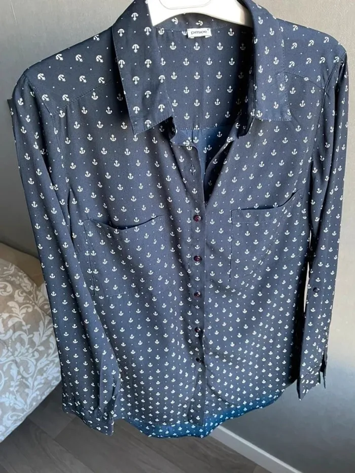 Chemise bleu marine à motifs ancres – Pimkie – Taille 36 - photo numéro 1