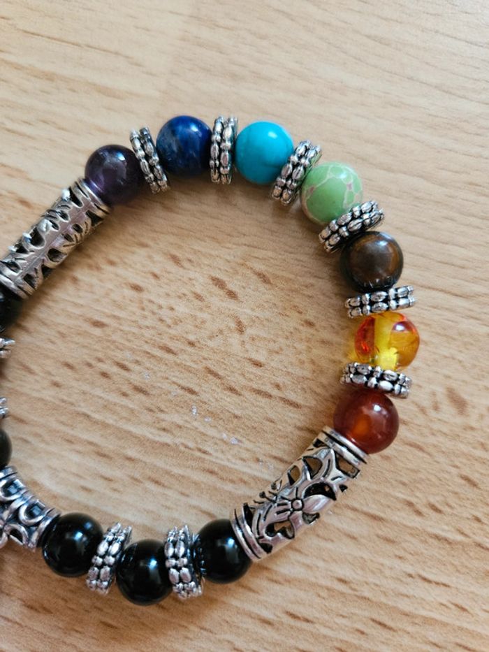 Bracelet fantaisie perles pierres semi précieuses neuf - photo numéro 3