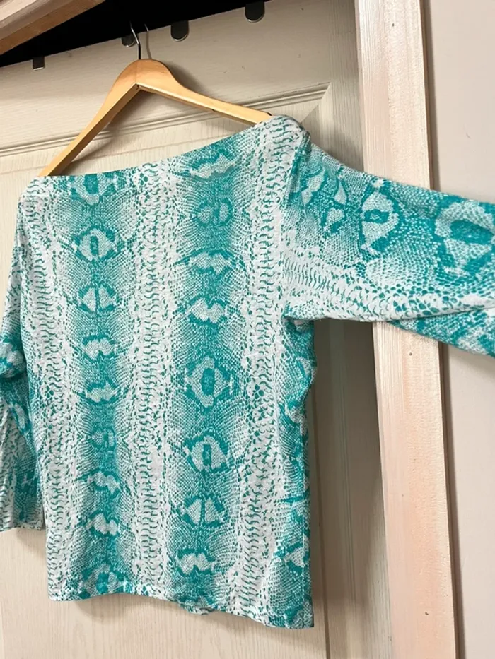 Top Ventilo XL 100% Lin , matière souple, motif python bleu turquoise - photo numéro 2