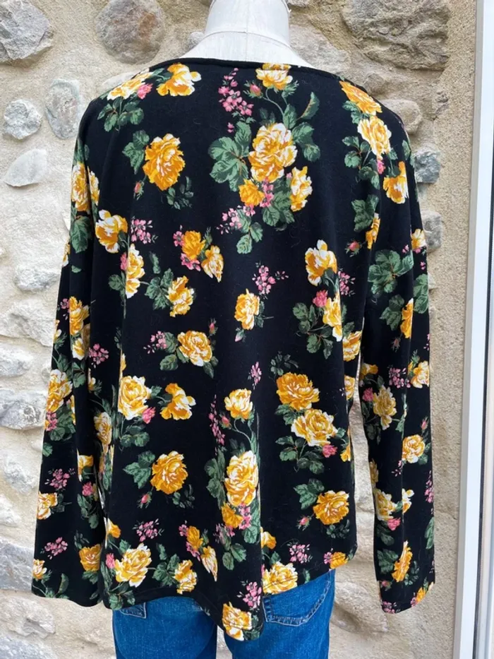 Springfield - Blouse à noeud fleurie jaune rose vert noir - photo numéro 3