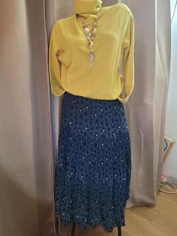 Jupe longue plissée bleu marine et jaune