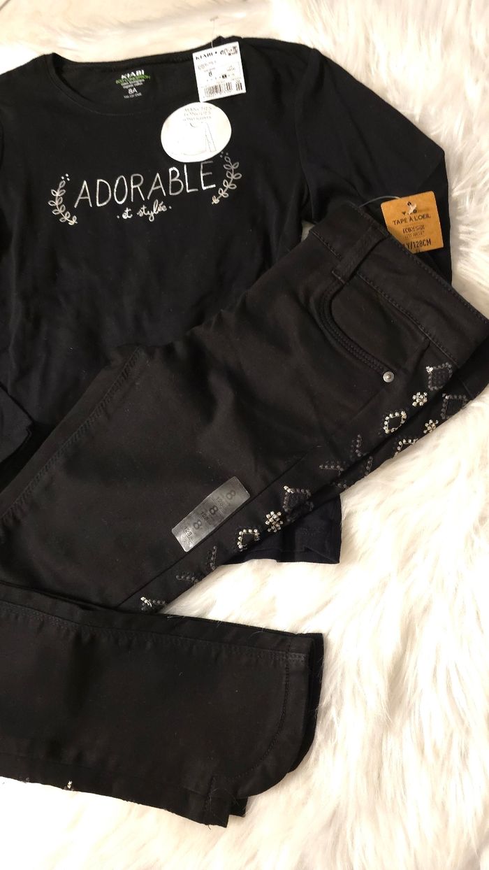 Neufs (non portés)🏷 🤩🤩🌺⚘️ensemble teeshirt ml et jeans skinny 8 ans fille 🌺⚘️ - photo numéro 3