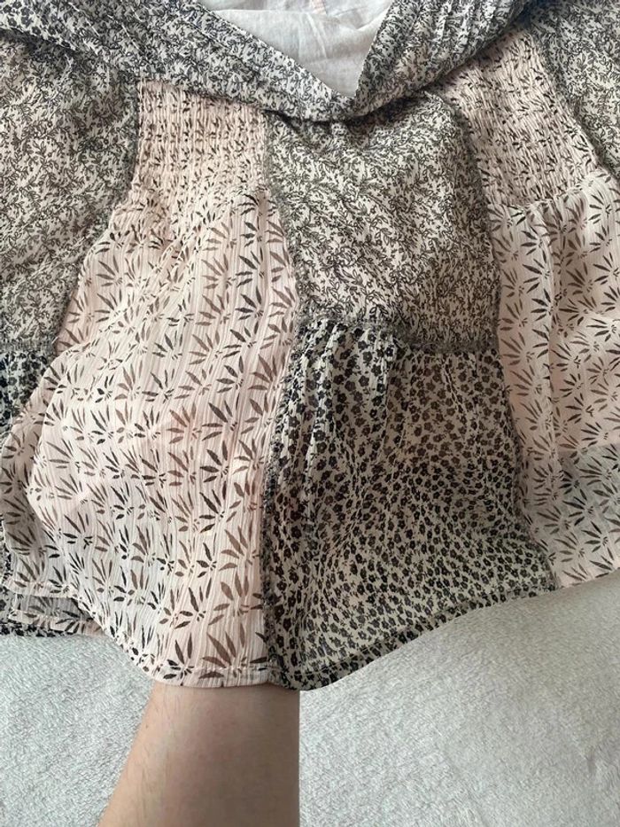 Jupe fluide d'été doublée motifs fleurs colorées rose abricot ceinture élastique - photo numéro 7
