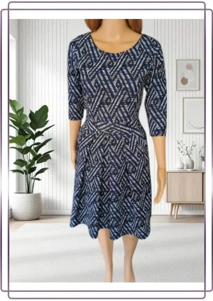 Robe midi Sassia bleu à motifs taille ajusté taille M