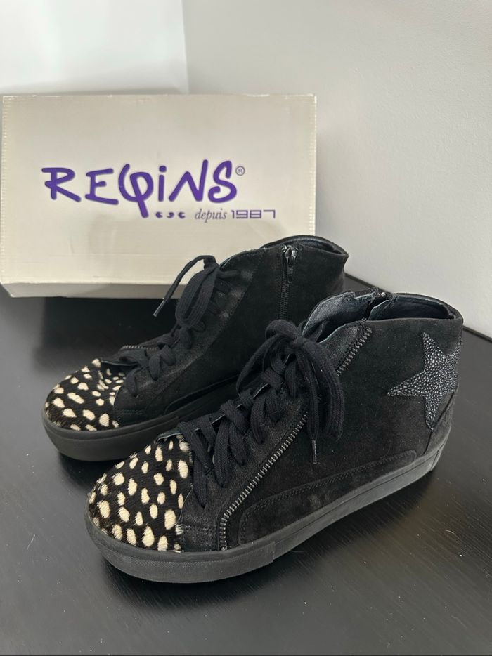 Baskets en cuir noir et crème Reqins T39