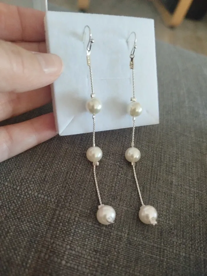 Boucles d'oreilles pendantes perles culture - photo numéro 2