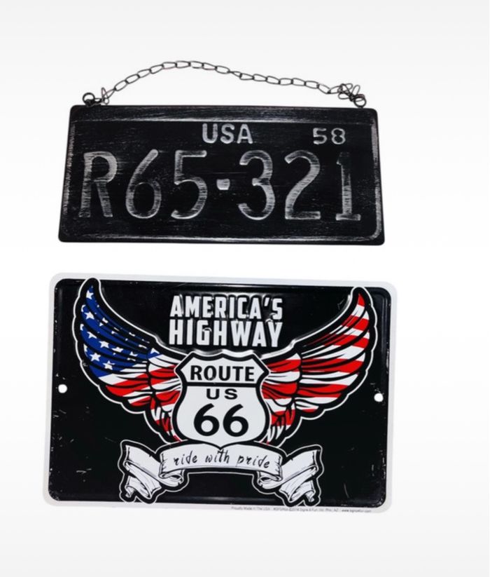 Lot 2 plaques décoratives route 66 métal