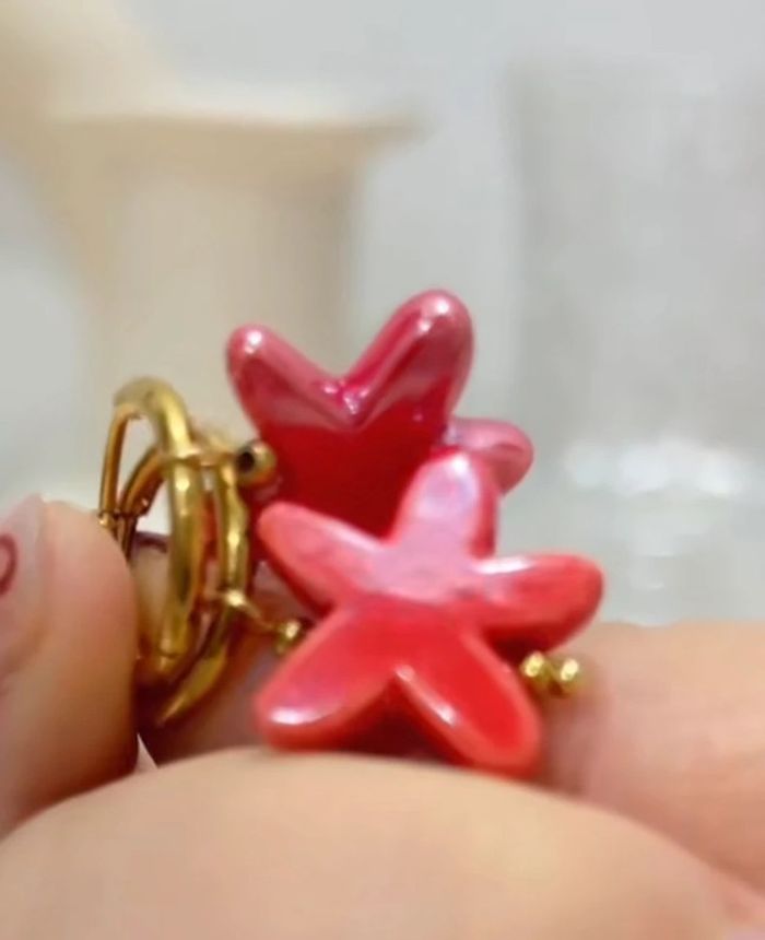 Boucles d’oreilles rouges – Acier inoxydable & céramique – Neuves - photo numéro 4