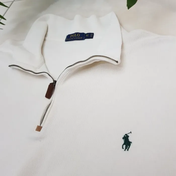 Pull Camionneur half demi zip Ralph Lauren XXL Blanc - photo numéro 4