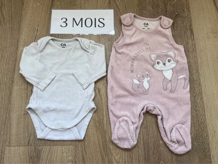 Ensemble grenouillère body + salopette renard 3 mois