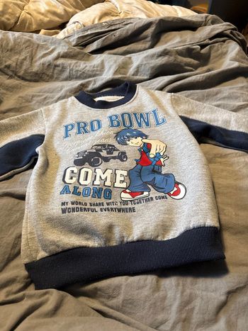 Pull gris et bleu