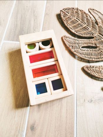 👋Jeu eveil sensoriel - Coffret gros blocs miroirs multicolores en bois d'hevea 