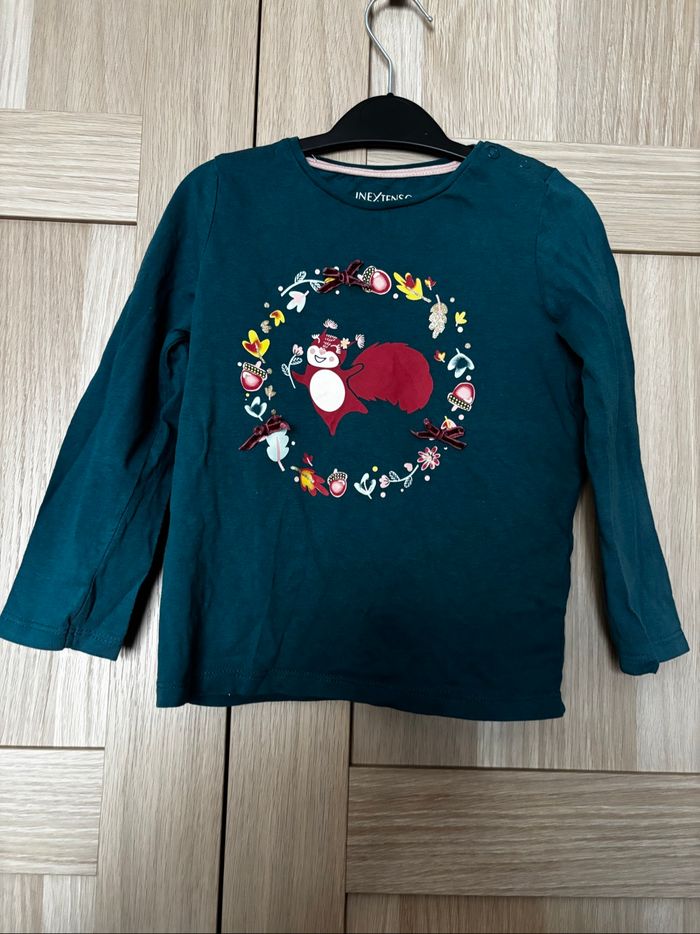 Tee shirt vert automne écureuil In Extenso t.4ans