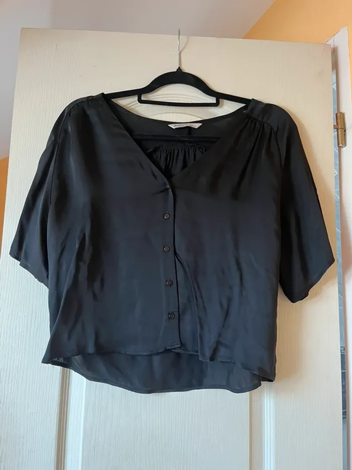 chemise manches courtes satinée noir - photo numéro 2