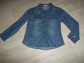 Chemise FASCINATE jean bleu foncé breloques rivets clous taille 42 TBE