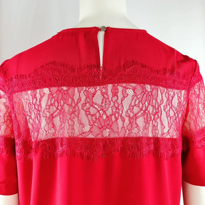 Robe droite rouge Daphnea en dentelle transparente manches courtes taille L A1125 - photo numéro 6