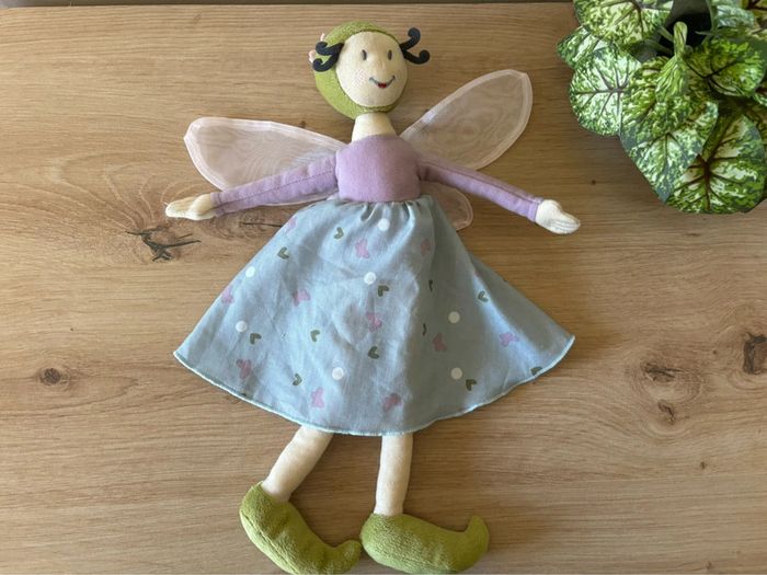 Doudou peluche poupée fée robe bleu mauve ailes IKEA - photo numéro 2
