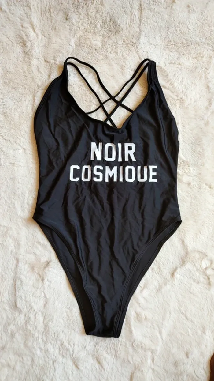 Maillot de bain une pièce noire polyamide élastique inscription - photo numéro 3