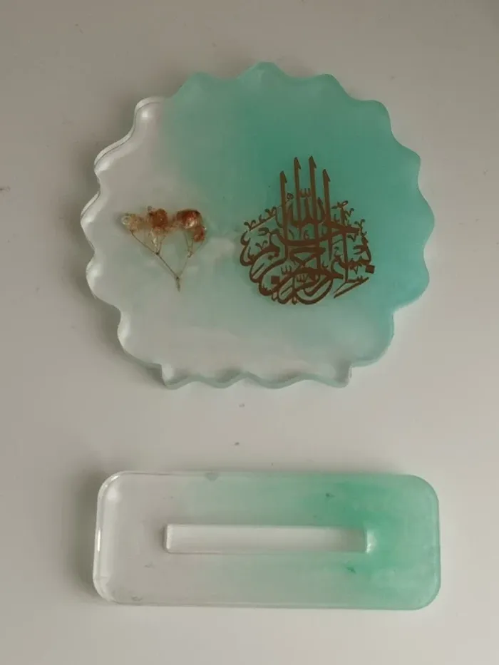 idée cadeau ornement bureau coiffeuse couvre tasse en résine et plantes naturelles abr008 - photo numéro 7