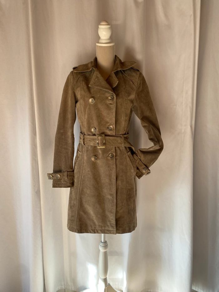 Trench en cuir nubuck Camaïeu - photo numéro 7