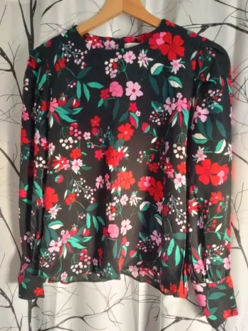 Blouse femme noir fleurs multicolores, Mango, taille XS