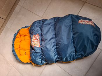 Chancelière poussette bleue et orange, Lilikim