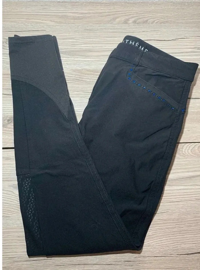 Pantalon d’équitation Equitheme  Safir Full  Grip,  Strass  aux  Poches,  Bleu,  Taille  36  / S