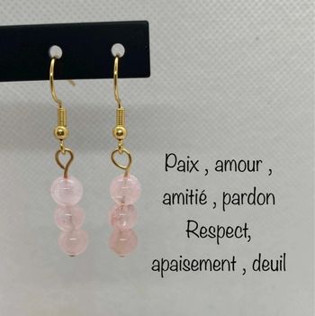 Boucles d’oreilles quartz rose inoxydables, lithothérapie