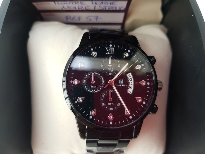 Montre Acier Noir Argenté Diamant Zirconiums Homme - photo numéro 3