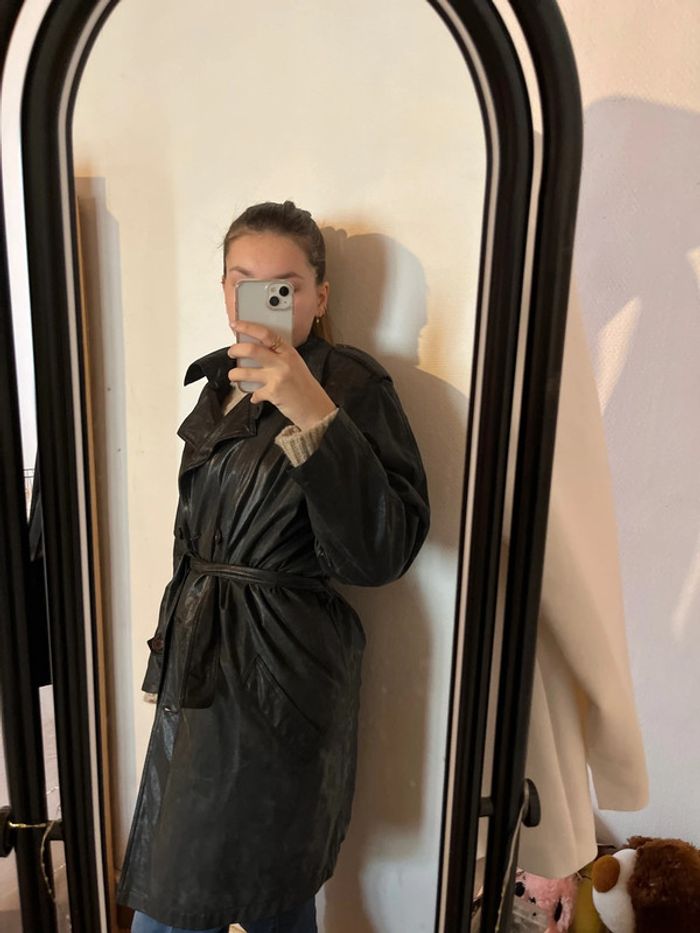Manteau femme noir, pailleté, ceinture, bouton 2 poches TBE taille 40 Réflexe - photo numéro 6