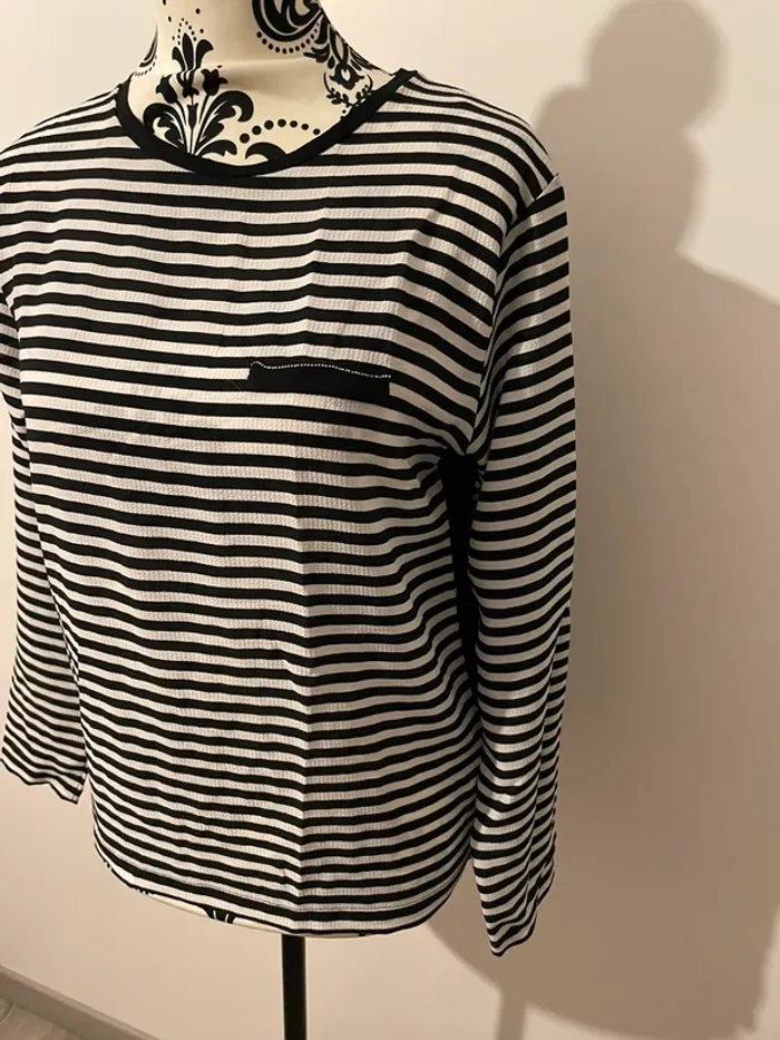 Blouse marinière Zara - Noir et blanc - Taille M - photo numéro 3