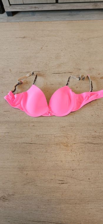 Soutien gorge ado rose fluo, bretelles léopard, Secret Possession, F 85B, Eu 70B, neuf
