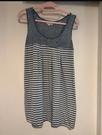 Débardeur rayé bleu et blanc Phildar avec dentelle – Taille L