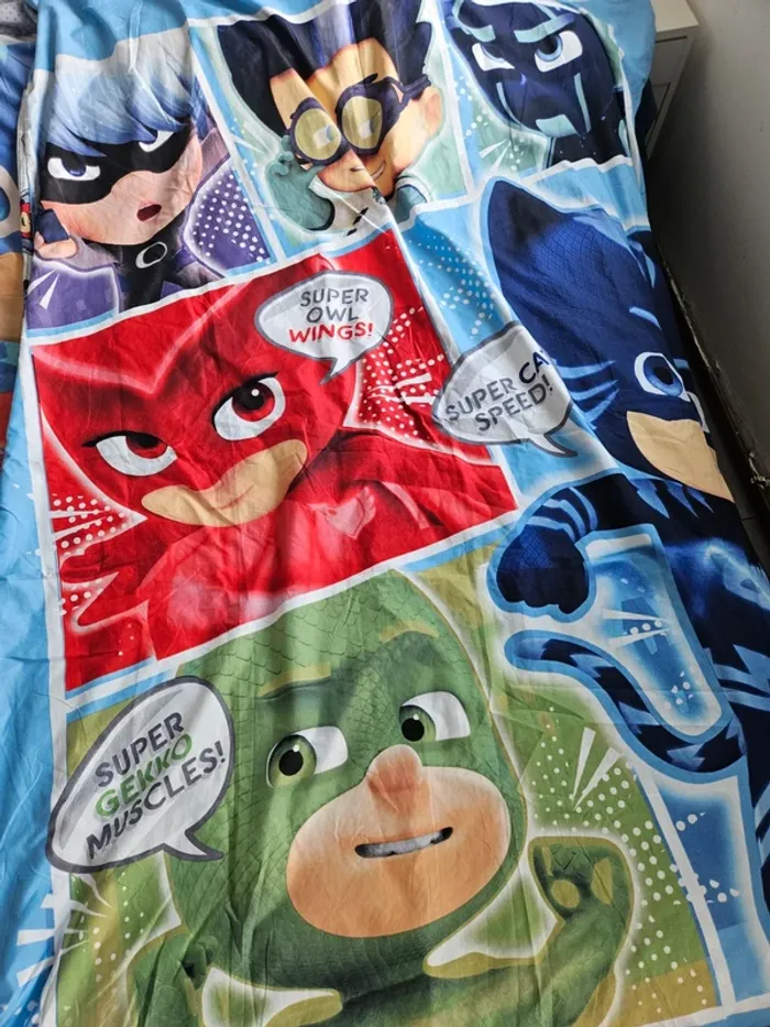 Lot 2 housse de couette et 1 Taie d'oreiller 1 personne Pyjamasques