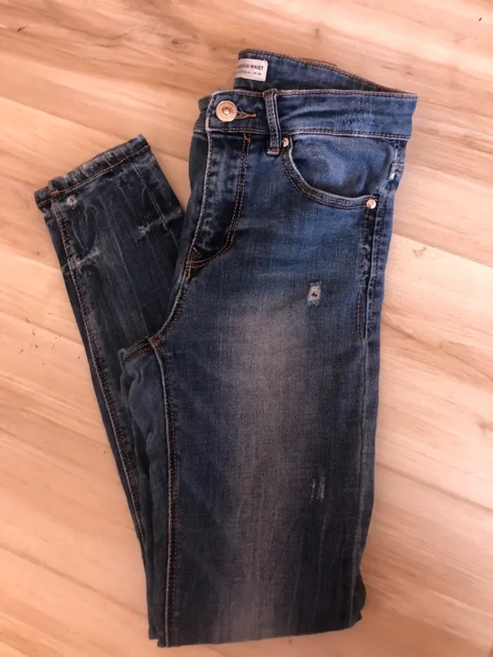 jean taille haute skinny stradivarius bleu