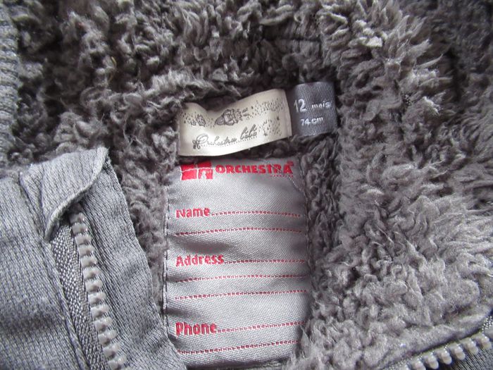 Manteau gris à capuche intérieur tout doux Taille 12 mois orchestra - photo numéro 2
