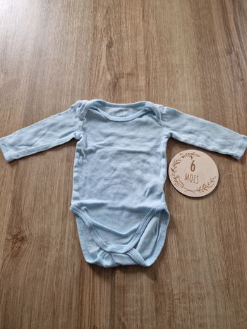 Body Bébé Manches Longues Tex - Uni Bleu Layette - 6 Mois (68 cm)