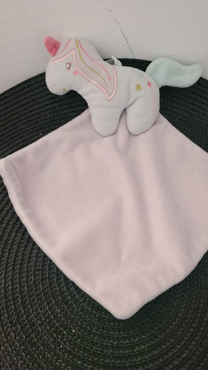 Doudou plat licorne rose blanc bleu SUCRE D'ORGE - photo numéro 3