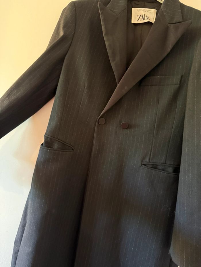 Veste longue noire à rayures Zara - photo numéro 3