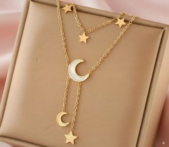 Collier doré lune et étoiles en acier inoxydable