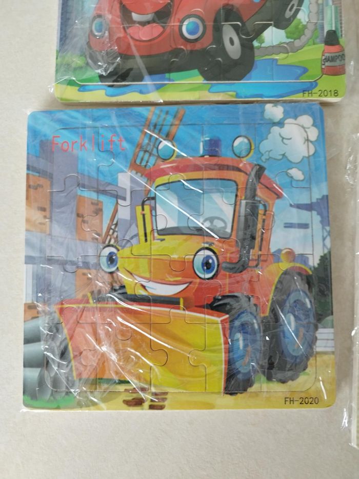 Puzzles enfants très colorés en bois images de bulldozer voiture alphabet chiffre+ dinosaures - photo numéro 3